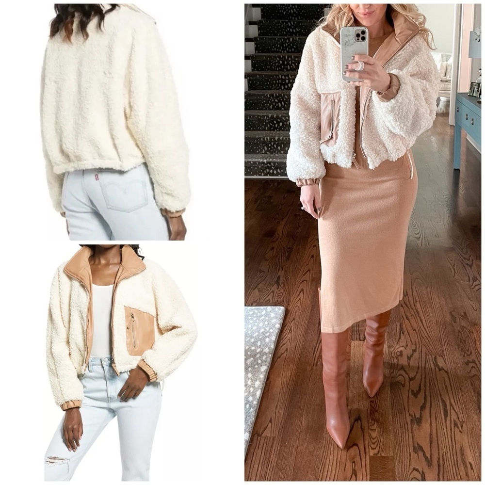 BLANK NYC Faux Shearling With Faux Leather Trim Bomber Teddy Jacket S